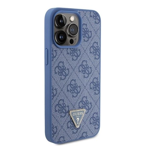 Etui Guess Leather 4G Triangle Strass do iPhone 15 Pro Max - niebieskie