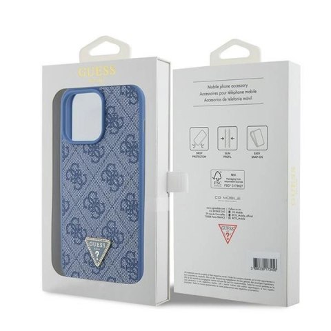 Etui Guess Leather 4G Triangle Strass do iPhone 15 Pro Max - niebieskie