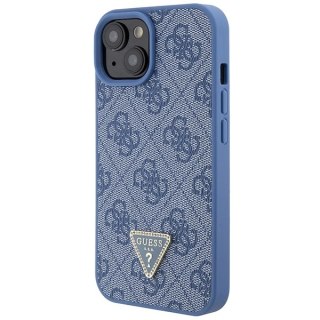 Etui Guess Leather 4G Triangle Strass do iPhone 15 - niebieskie