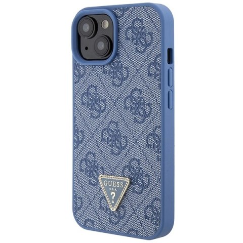 Etui Guess Leather 4G Triangle Strass do iPhone 15 - niebieskie
