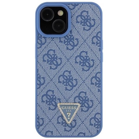 Etui Guess Leather 4G Triangle Strass do iPhone 15 - niebieskie