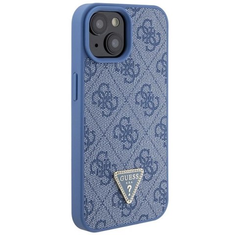 Etui Guess Leather 4G Triangle Strass do iPhone 15 - niebieskie