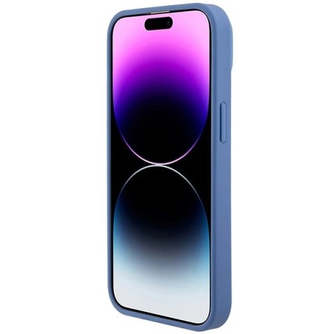 Etui Guess Leather 4G Triangle Strass do iPhone 15 - niebieskie