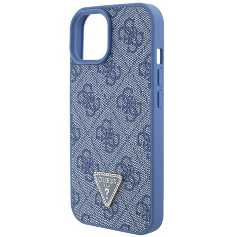 Etui Guess Leather 4G Triangle Strass do iPhone 15 - niebieskie