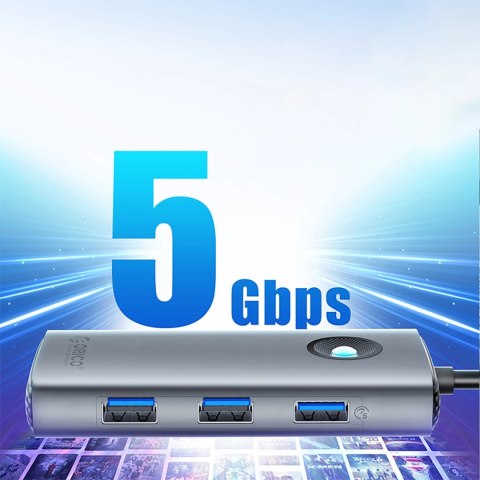 Hub USB-C Orico PW11-5P stacja dokująca 1x USB-A 3.0 + 2x USB-A 2.0 + 1x USB-C PD + 1x HDMI - szara