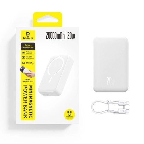 Powerbank magnetyczny Baseus EnerFill FM41 20000mAh 20W z kablem USB-C do USB-C 30cm - biały