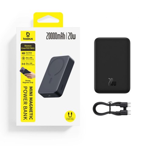 Powerbank magnetyczny Baseus EnerFill FM41 20000mAh 20W z kablem USB-C do USB-C 30cm - czarny