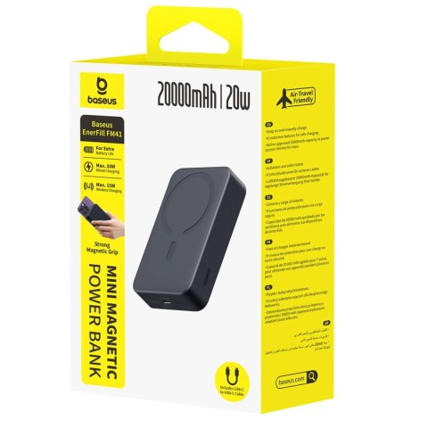 Powerbank magnetyczny Baseus EnerFill FM41 20000mAh 20W z kablem USB-C do USB-C 30cm - czarny