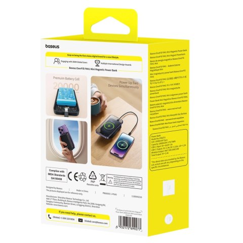 Powerbank magnetyczny Baseus EnerFill FM41 20000mAh 20W z kablem USB-C do USB-C 30cm - czarny