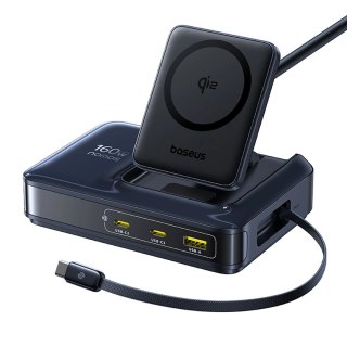 Stacja ładująca Baseus Nomos NH21 Qi2 160W 5w1 bezprzewodowa ze zwijanym kablem - czarna