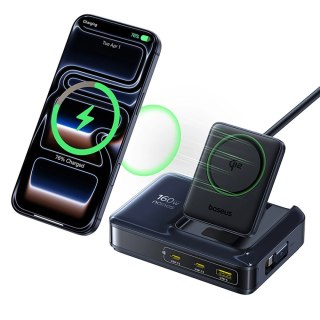 Stacja ładująca Baseus Nomos NH21 Qi2 160W 5w1 bezprzewodowa ze zwijanym kablem - czarna