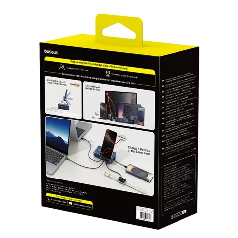 Stacja ładująca Baseus Nomos NH21 Qi2 160W 5w1 bezprzewodowa ze zwijanym kablem - czarna
