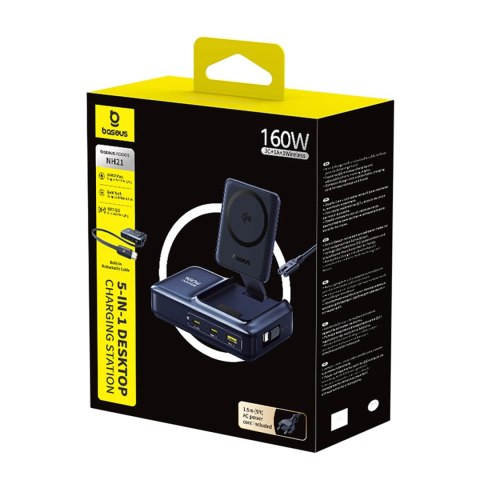 Stacja ładująca Baseus Nomos NH21 Qi2 160W 5w1 bezprzewodowa ze zwijanym kablem - czarna