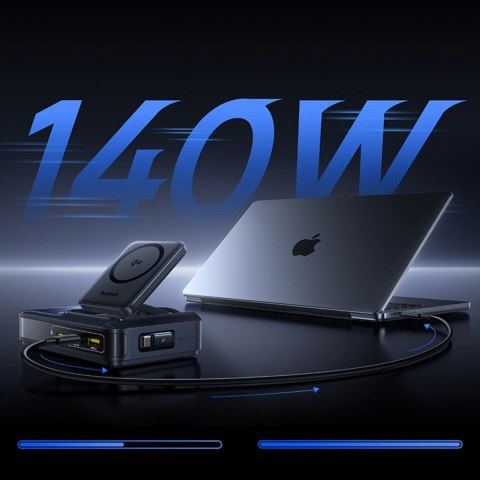 Stacja ładująca Baseus Nomos NH21 Qi2 160W 5w1 bezprzewodowa ze zwijanym kablem - czarna