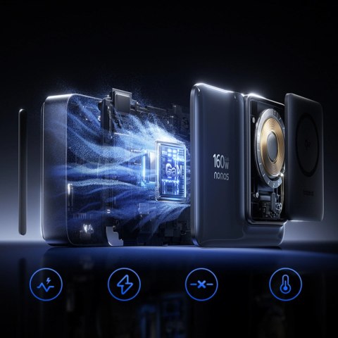 Stacja ładująca Baseus Nomos NH21 Qi2 160W 5w1 bezprzewodowa ze zwijanym kablem - czarna