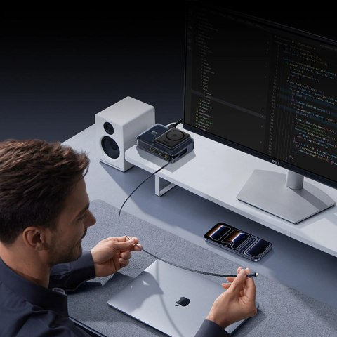 Stacja ładująca Baseus Nomos NH21 Qi2 160W 5w1 bezprzewodowa ze zwijanym kablem - czarna