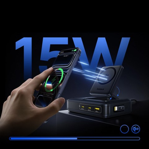 Stacja ładująca Baseus Nomos NH21 Qi2 160W 5w1 bezprzewodowa ze zwijanym kablem - czarna