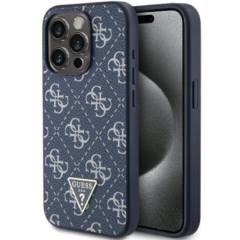 Etui Guess 4G Triangle Metal Logo na iPhone 15 Pro Max - niebieskie