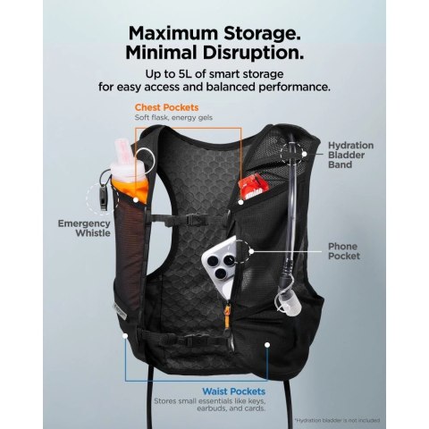 Kamizelka do biegania Spigen A721 Dynamic Shield M-L z butelką soft flask 500 ml - czarna