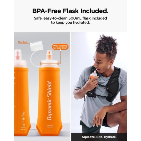 Kamizelka do biegania Spigen A721 Dynamic Shield M-L z butelką soft flask 500 ml - czarna