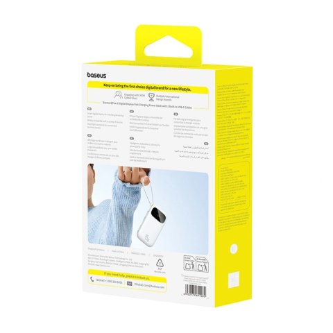 Powerbank Baseus EnerFill FC31 20000mAh 45W z wyświetlaczem cyfrowym z 2 wbudowanymi kablami USB-C - biały