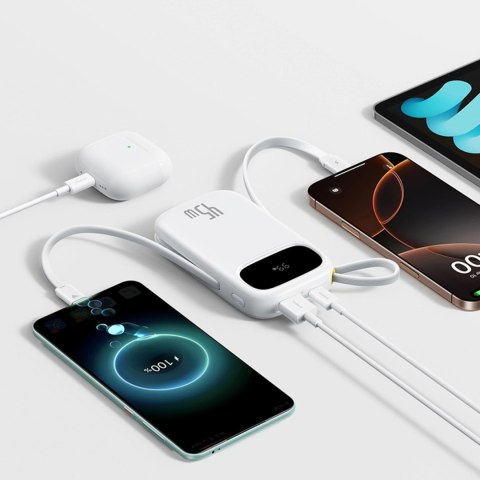 Powerbank Baseus EnerFill FC31 20000mAh 45W z wyświetlaczem cyfrowym z 2 wbudowanymi kablami USB-C - biały