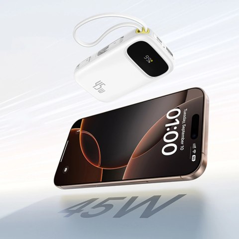 Powerbank Baseus EnerFill FC31 20000mAh 45W z wyświetlaczem cyfrowym z 2 wbudowanymi kablami USB-C - biały