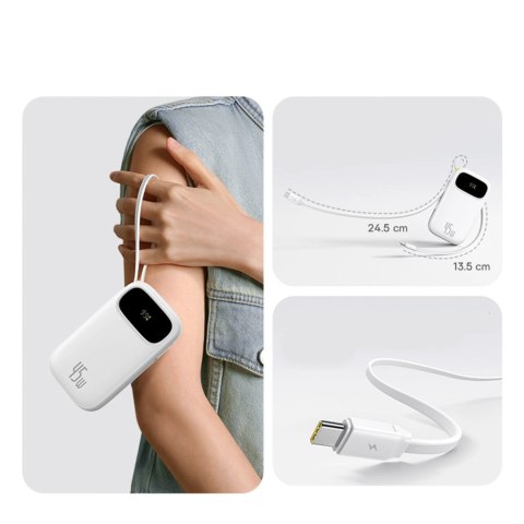 Powerbank Baseus EnerFill FC31 20000mAh 45W z wyświetlaczem cyfrowym z 2 wbudowanymi kablami USB-C - biały