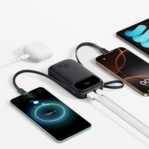 Powerbank Baseus EnerFill FC31 20000mAh 45W z wyświetlaczem cyfrowym z 2 wbudowanymi kablami USB-C - czarny