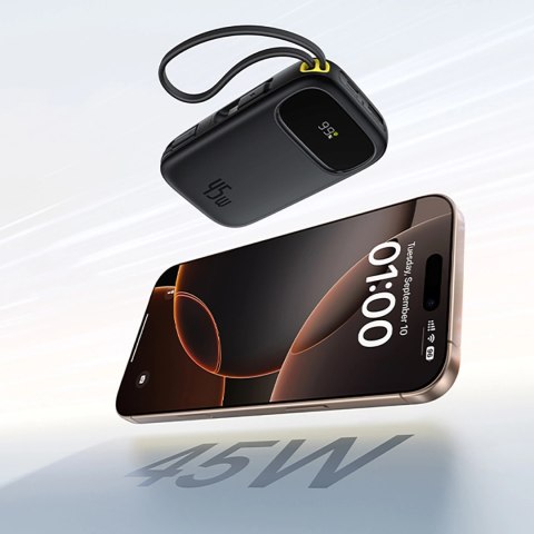 Powerbank Baseus EnerFill FC31 20000mAh 45W z wyświetlaczem cyfrowym z 2 wbudowanymi kablami USB-C - czarny
