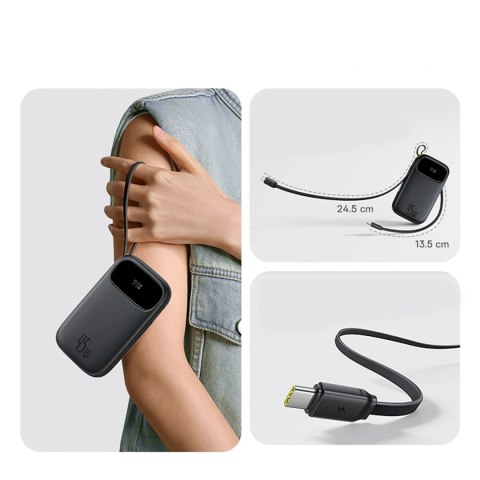 Powerbank Baseus EnerFill FC31 20000mAh 45W z wyświetlaczem cyfrowym z 2 wbudowanymi kablami USB-C - czarny