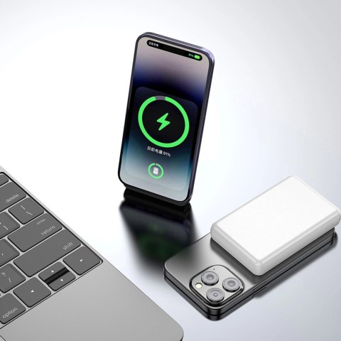 Powerbank magnetyczny Dudao K14S 20W 5000mAh 1x USB-A 1x USB-C - biały