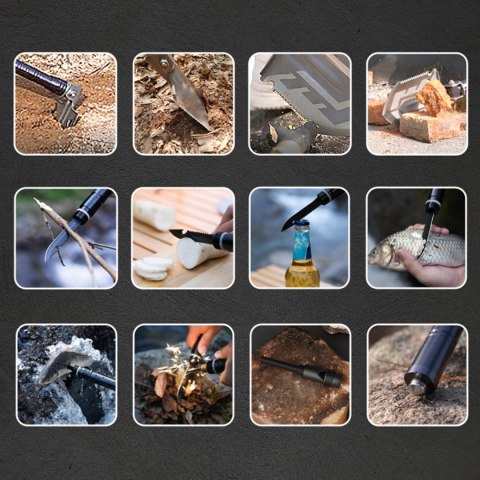 Saperka Wozinsky WSS-211 survival bushcraft wielofunkcyjna nóż zbijak krzesiwo gwizdek harpun 21 w 1 - szara