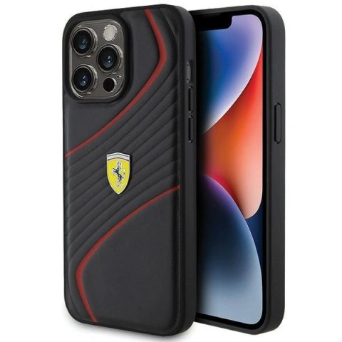 Etui Ferrari Twist Metal Logo na iPhone 15 Pro Max - czarne