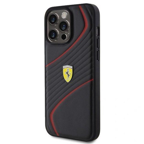 Etui Ferrari Twist Metal Logo na iPhone 15 Pro Max - czarne
