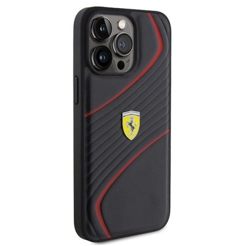 Etui Ferrari Twist Metal Logo na iPhone 15 Pro Max - czarne