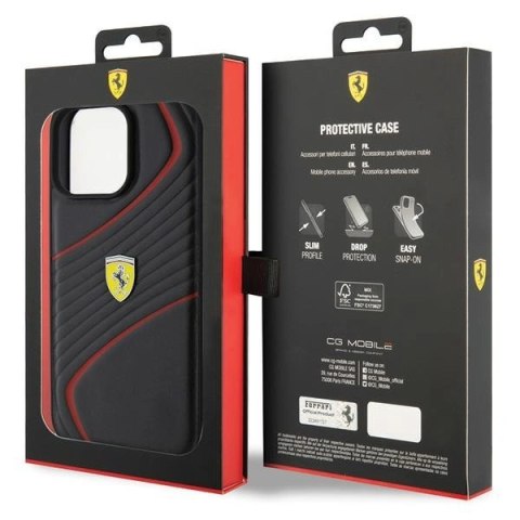 Etui Ferrari Twist Metal Logo na iPhone 15 Pro Max - czarne