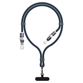 Kabel Dudao L20Max 65W 4w1 ze smyczą USB-C do USB-C z adapterami Lightning i USB-A - niebieski