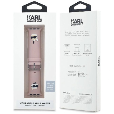 Pasek Karl Lagerfeld 3D Rubber Karl&Choupette Heads na Apple Watch 38/40/41mm - różowy