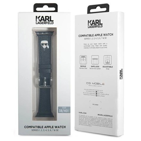 Pasek Karl Lagerfeld Ikonik Saffiano Karl Heads na Apple Watch (38 / 40 / 41 mm) - czarny