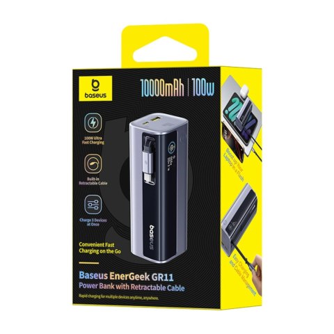 Powerbank Baseus EnerGeek GR11 10000mAh 100W ze zwijanym kablem - szary