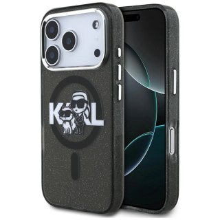Etui Karl Lagerfeld IML Glitter Karl & Choupette Sketch Logo MagSafe na iPhone 17 Pro - czarne