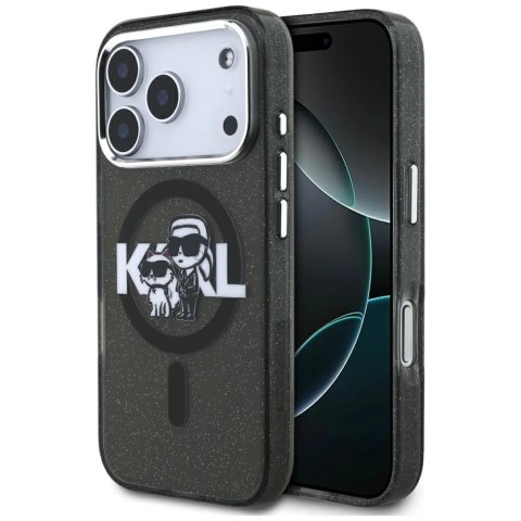 Etui Karl Lagerfeld IML Glitter Karl & Choupette Sketch Logo MagSafe na iPhone 17 Pro - czarne