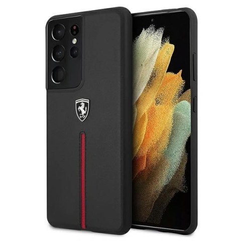 Etui Ferrari Off Track Leather Nylon Stripe na Samsung Galaxy S21 Ultra - czarne