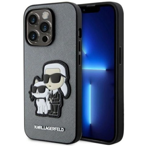 Etui Karl Lagerfeld Saffiano Karl & Choupette na iPhone 14 Pro 6- srebrne