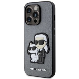 Etui Karl Lagerfeld Saffiano Karl & Choupette na iPhone 14 Pro 6- srebrne