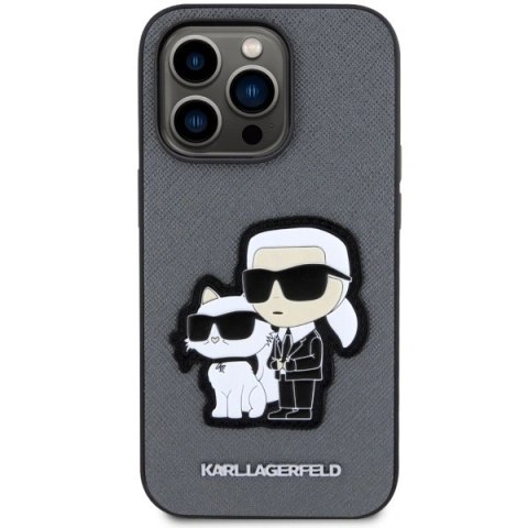 Etui Karl Lagerfeld Saffiano Karl & Choupette na iPhone 14 Pro 6- srebrne