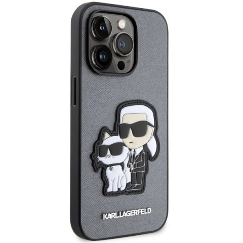 Etui Karl Lagerfeld Saffiano Karl & Choupette na iPhone 14 Pro 6- srebrne