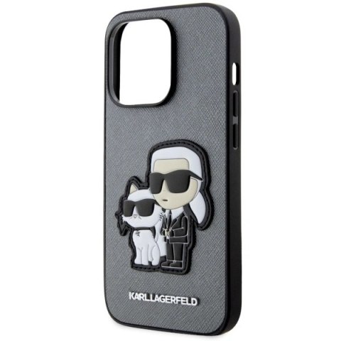 Etui Karl Lagerfeld Saffiano Karl & Choupette na iPhone 14 Pro 6- srebrne