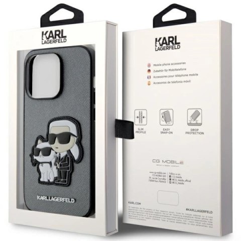 Etui Karl Lagerfeld Saffiano Karl & Choupette na iPhone 14 Pro 6- srebrne